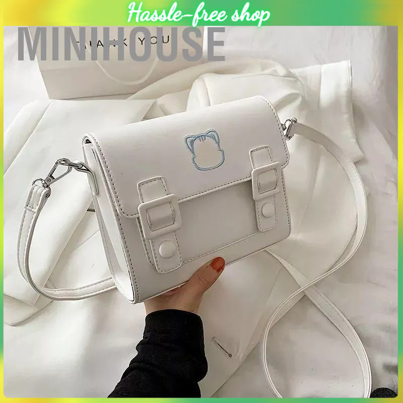 MiniHouse Túi xách Messenger dễ thương đeo vai bằng da PU đáng yêu với mặt dây chuyền hình trái tim mềm mại