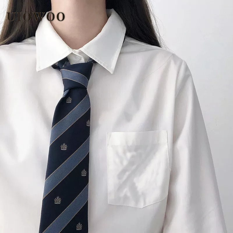Uiowoo Bán Sỉ Áo Sơ Mi Đồng Phục Nữ Sinh Nhật Bản Tay Dài Màu Trắng Trơn Đơn Giản