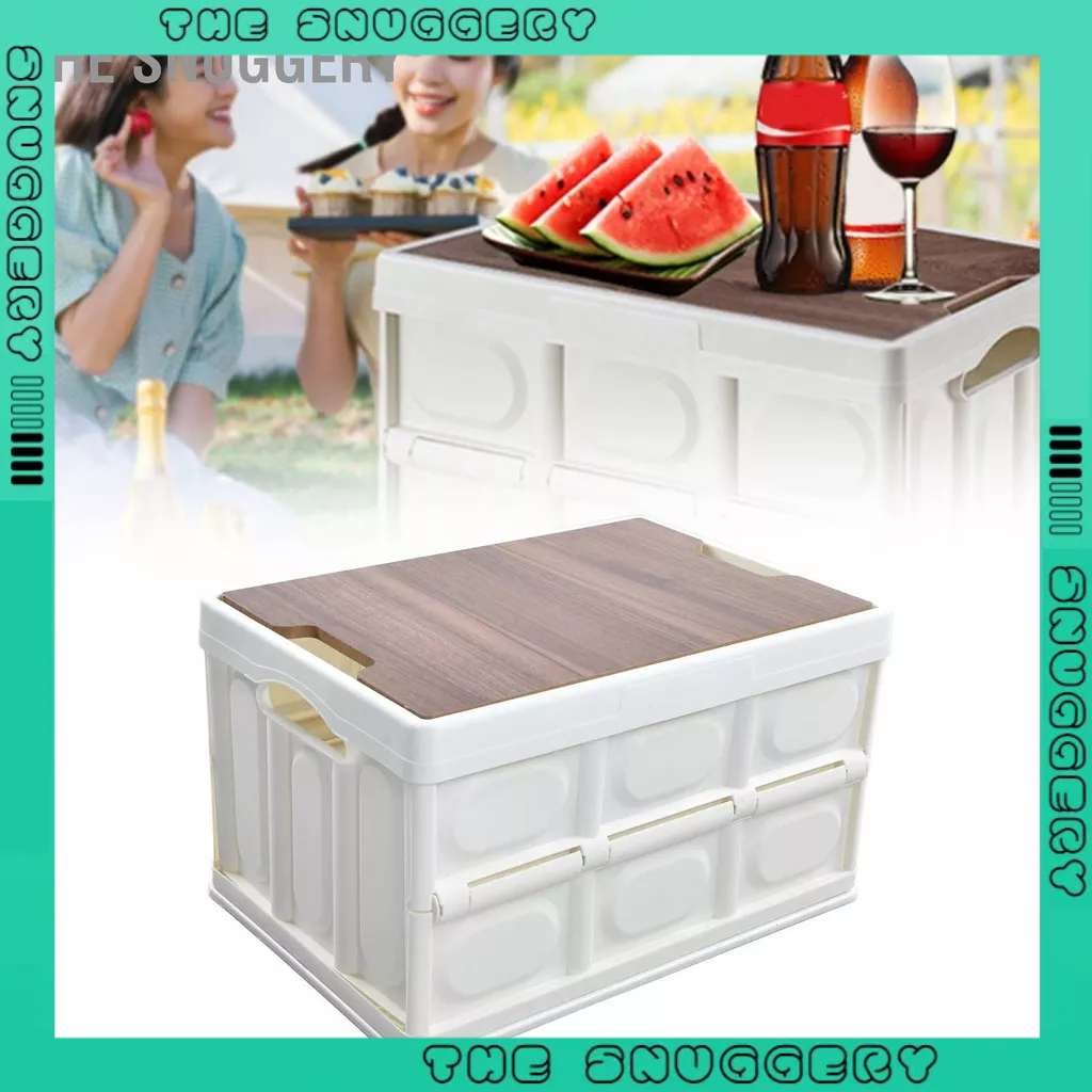 The Snuggery Hộp lưu trữ có thể gập lại dung tích lớn 30L nắp gỗ Thùng nhà xếp chồng lên nhau