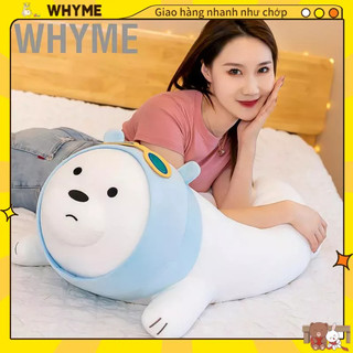 Gối ôm dài gấu trắng gấu bông gấu đeo kính thú nhồi bông màu xanh dương dễ thương whyme