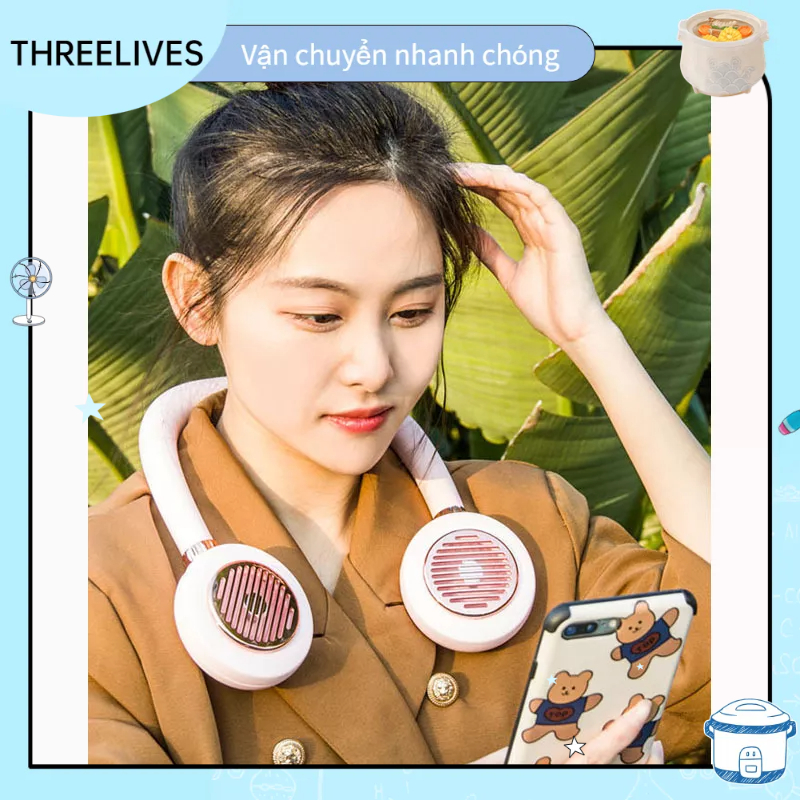 Quạt Đeo Cổ USB Không Cánh Sinh Viên Mini Sạc Cầm Tay Di Động Ngoài Trời Thể Thao THREELIVES