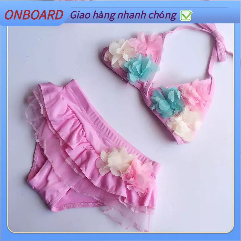 Đồ bơi nữ kín đáo tay ngắn- Áo Tắm Trẻ Em Tập Đi Đồ Bơi Bé Gái 2 Mảnh Bikini Hoa Trang Phục Biển Mùa Hè OnBoard E.