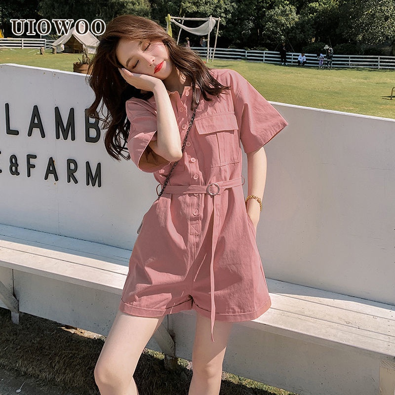 UIOWOO  Jumpsuit Ngắn Dáng Rộng Thiết Kế Mới Thời Trang Mùa Hè Theo Phong Cách Hàn Quốc Cho Nữ