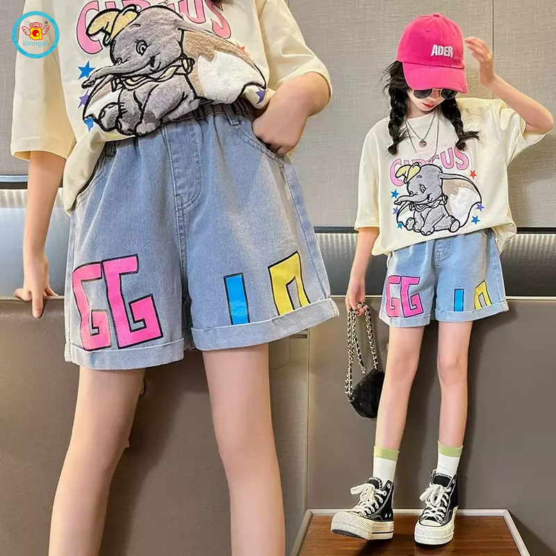 IQ Angel Quần Short denim Mỏng Dáng Rộng Thời Trang Mùa Hè Cho Bé Gái Lớn Tuổi