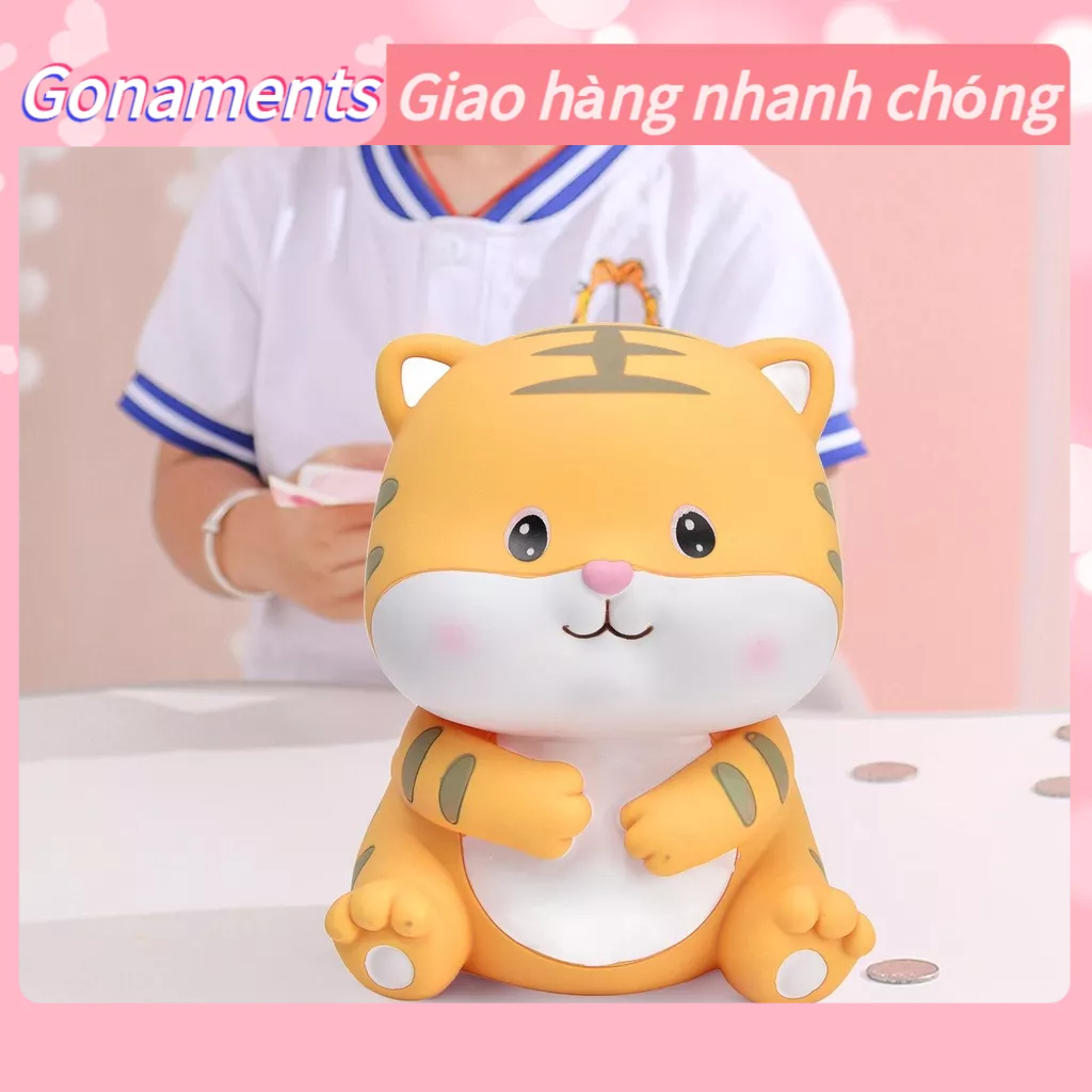 Ống bỏ tiết kiệm hình ngôi nhà hoạt hình dễ thương cho trẻ nhỏ, Con heo đất trẻ em Chú hổ dễ thương Thân thiện với môi trường Dòng chảy Vẽ tay Màu sắc tươi sáng phong phú Ngân hàng tiền xu Gonaments O.