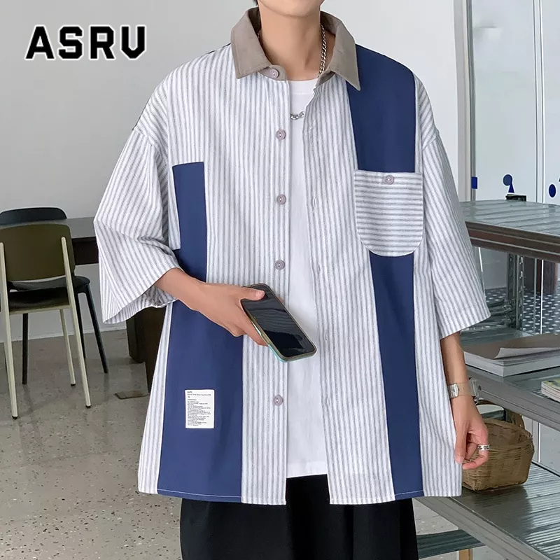 Áo Sơ Mi Tay Ngắn Kẻ Sọc Phong Cách Vintage Nhật Bản Cho Nam