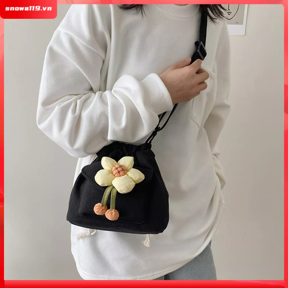 Có hàng sẵn Casual Bags Túi xô xách tay Dây đeo dài bằng vải Canvas Ví vai đơn rút cho Du lịch dự tiệc