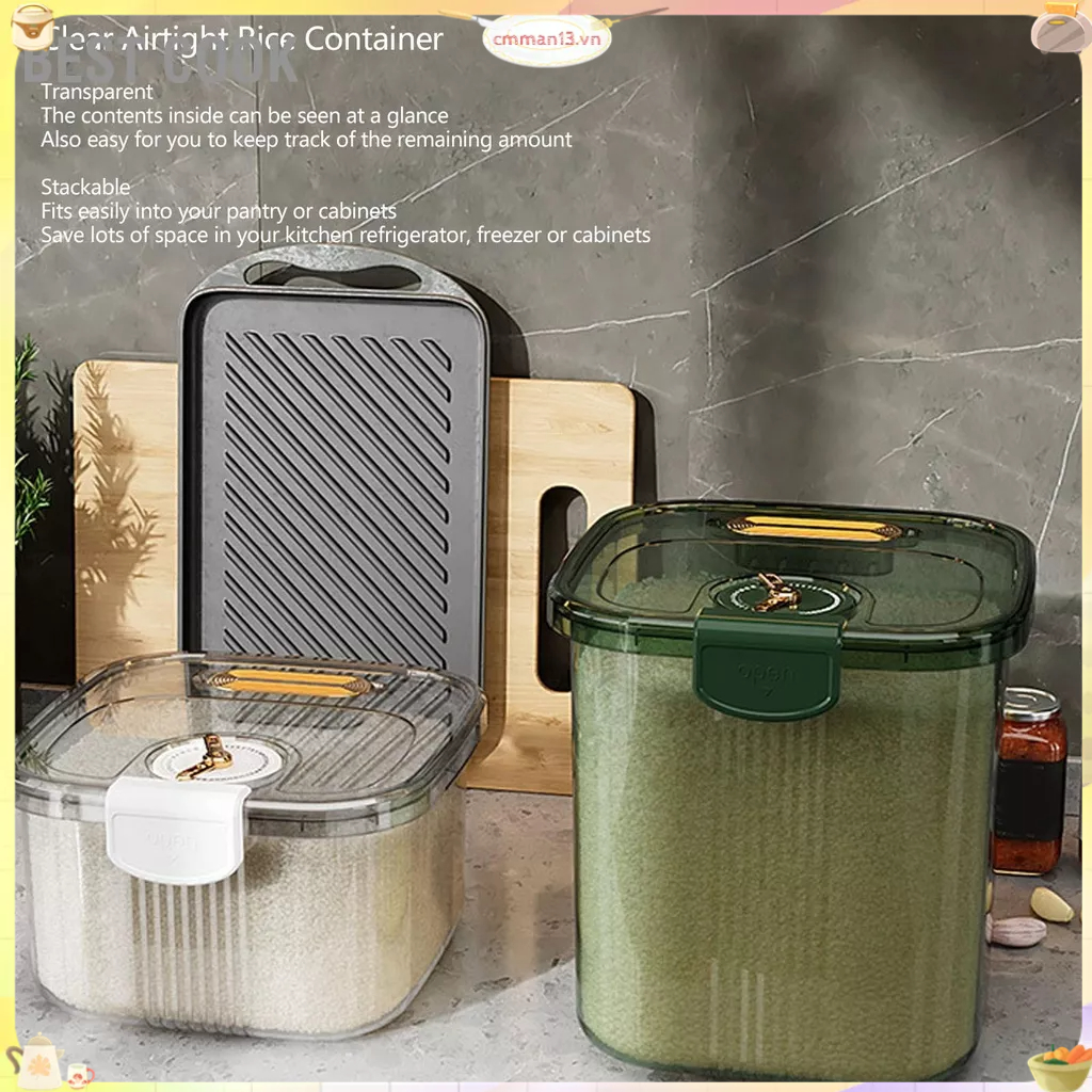 Best cook Hộp đựng gạo kín khí Thùng trong suốt có thể xếp chồng lên nhau ghi ngày cho đồ ăn nhẹ bằng bột ngũ cốc Đường