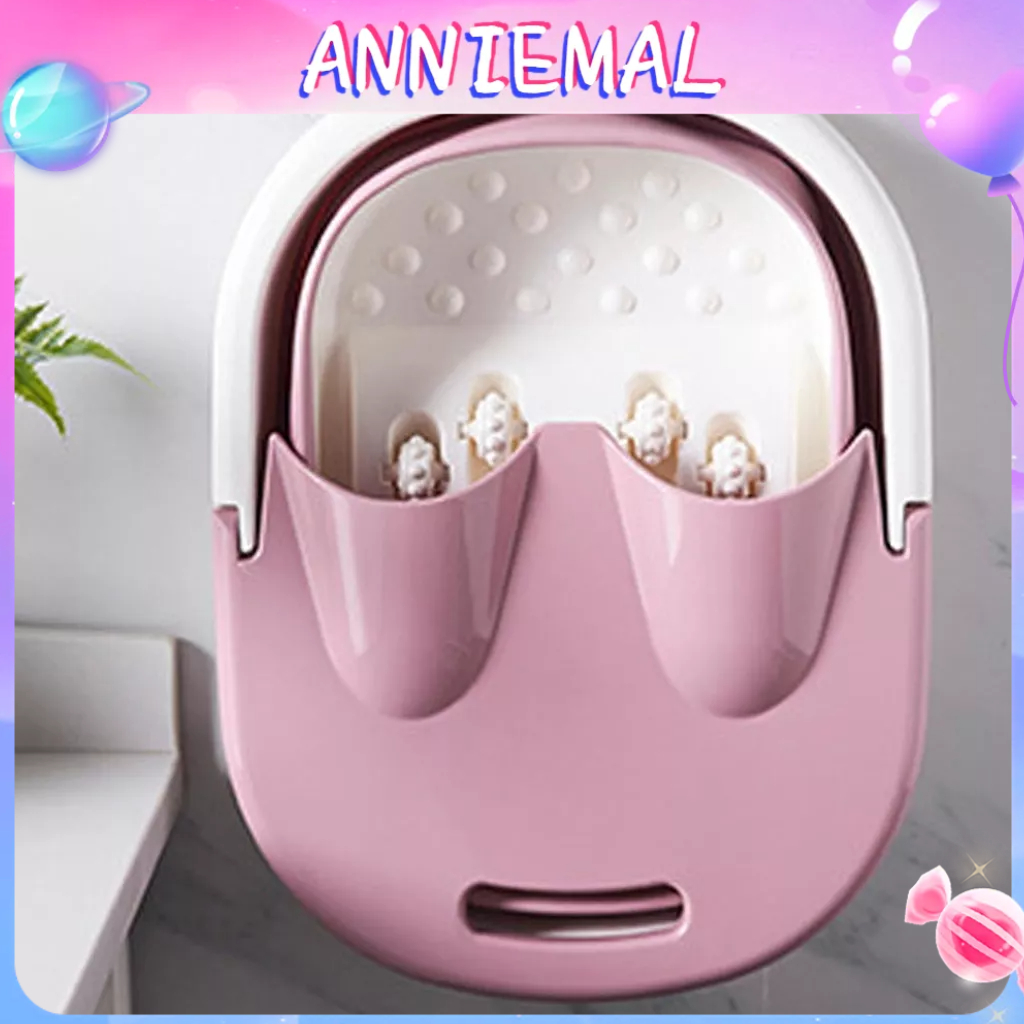 ANNIEMAL Bồn ngâm chân có thể gập lại với con lăn mát xa Spa di động Ngâm bồn tắm nắp tay cầm