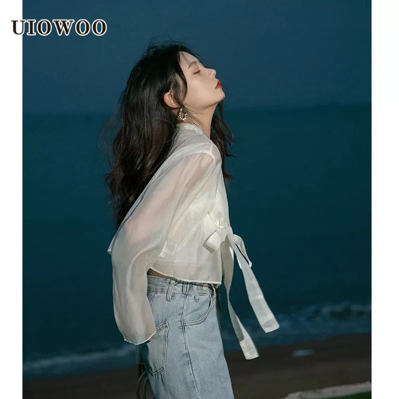 UIOWOO Áo Khoác cardigan chiffon Lụa Lạnh Tay Dài Chống Nắng Thời Trang Mùa Hè Cho Nữ