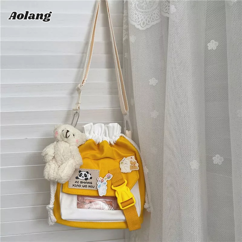 Túi đeo chéo vai AOLANG vải mềm phong cách harajuku Nhật Bản dễ thương dành cho nữ