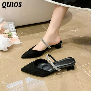 Dép Cao Gót Mũi Nhọn Đính Đá Thời Trang Cho Nữ