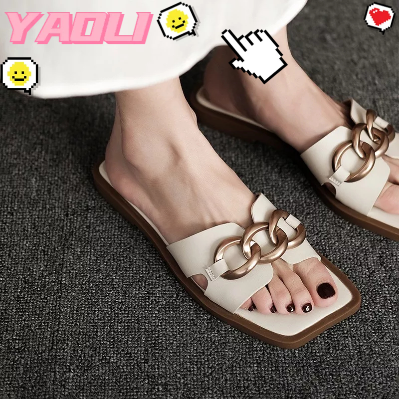 Dép mũi vuông YAOLI đế bằng thời trang cao cấp cho nữ