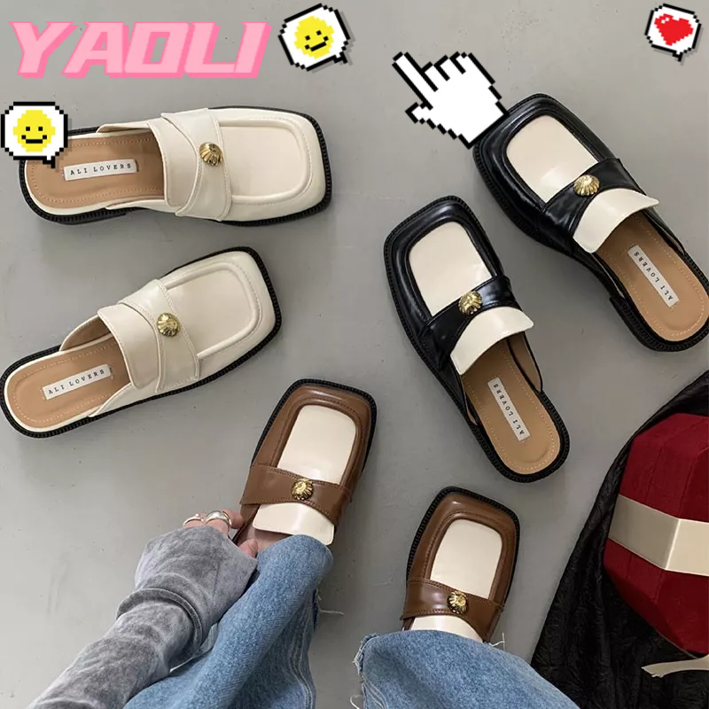Yaoli Giày Lười Nửa Ngón Phong Cách retro Cao Cấp Có Thể Mang Ngoài Trời Cho Nữ