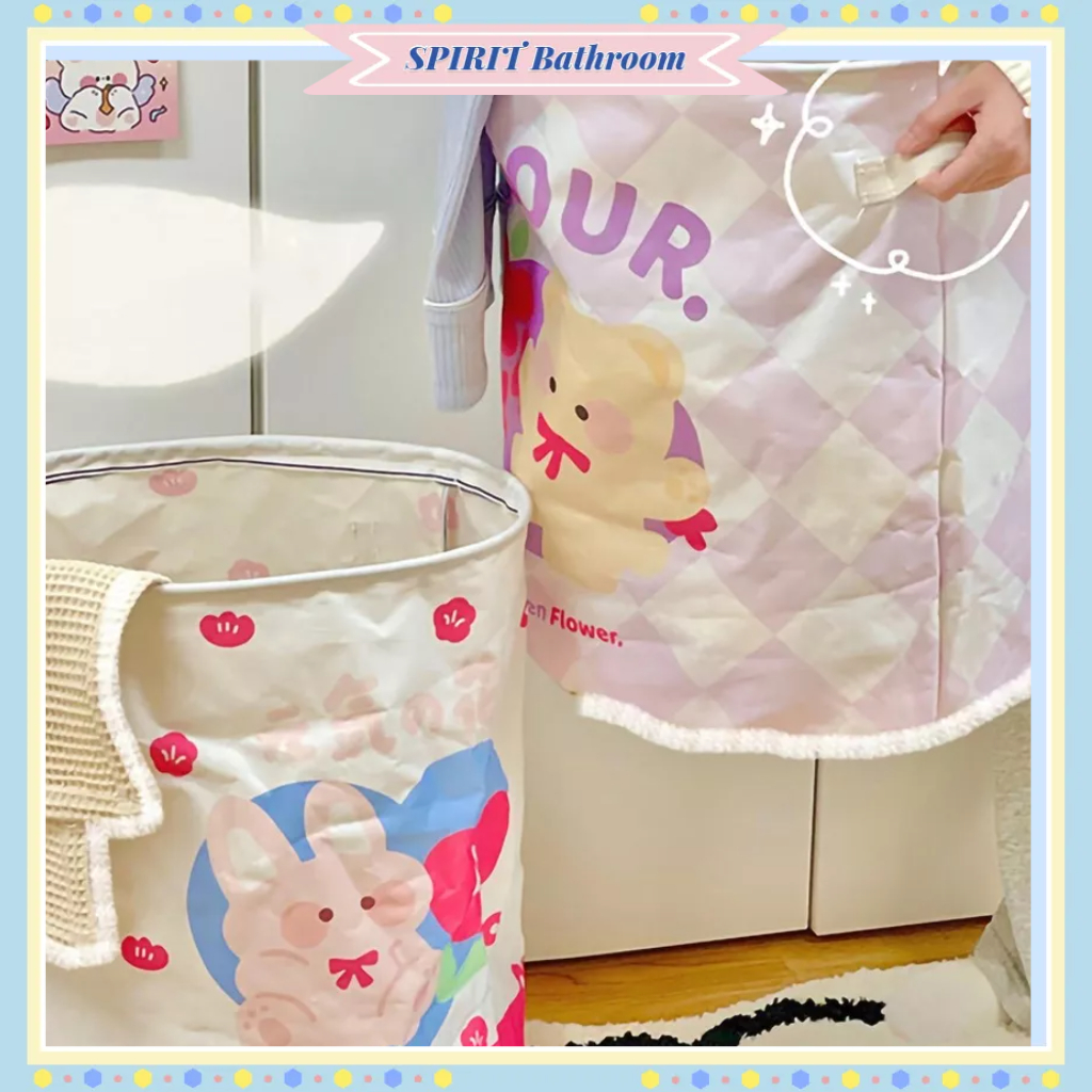 SPIRIT Bathroom Giỏ Giặt Hoạt Hình Dễ Thương Gấp Gọn Chống Nước Công Suất Lớn Đựng Đồ Bẩn Cho Ký Túc Xá Phòng Tắm