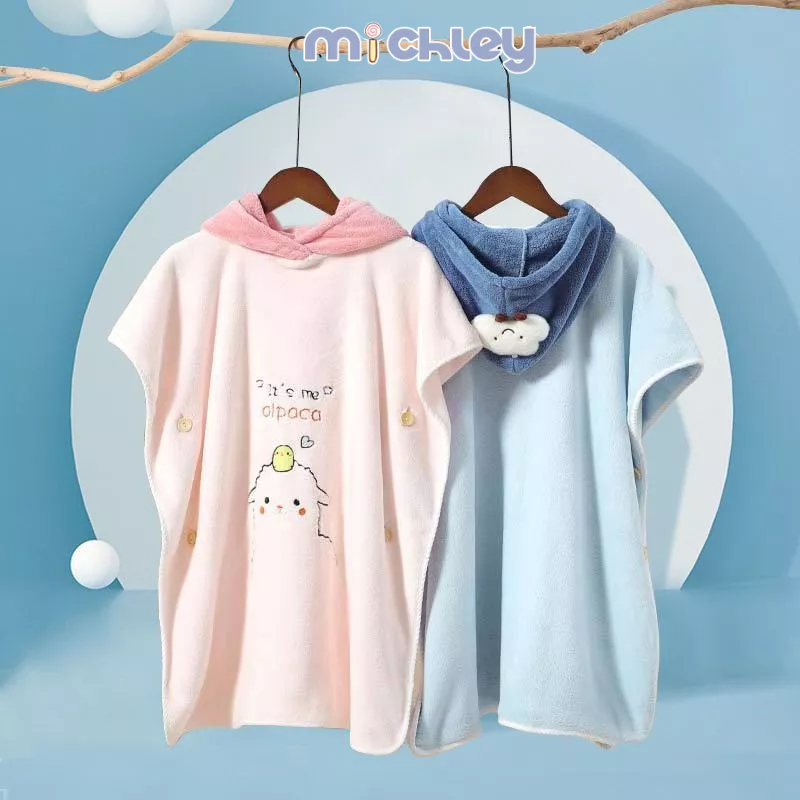 Áo Choàng Tắm Có Mũ Vải cotton Dày Dặn Dành Cho Bé