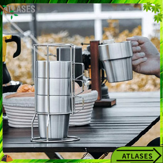 4 chiếc thép không gỉ cà phê phong cách châu âu dày 2 lớp xếp chồng nhiệt cốc atlases~