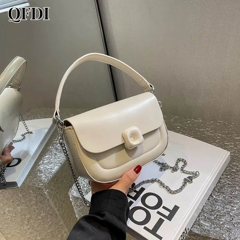 QFDI Túi Đeo Chéo Dây Xích Hình Vuông Nhỏ Phong Cách Hàn Quốc Mới Dễ Phối Đồ Cho Nữ