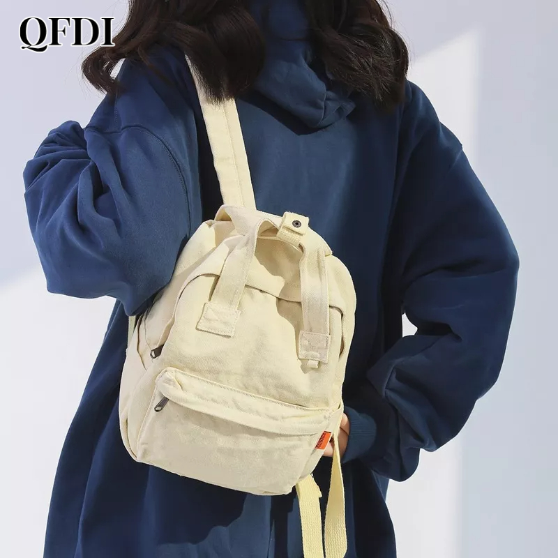 QFDI Ba Lô Học Sinh Vải Bạt Thời Trang Harajuku Nhật Bản Đơn Giản Cho Nữ