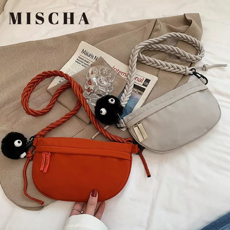 MISCHA Túi Xách Đeo Vai Vải Bạt Gọn Nhẹ Thời Trang Hàn Quốc Dành Cho Nữ