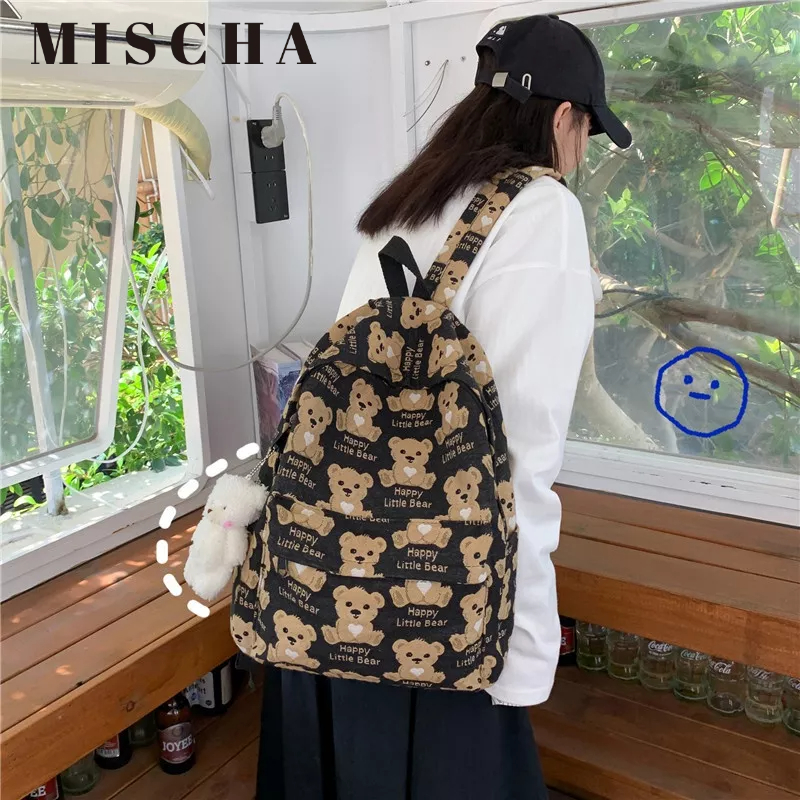 MISCHA Ba Lô Vải canvas In Họa Tiết Hoạt Hình Dễ Thương Không Kèm Móc Treo Dành Cho Nữ Sinh