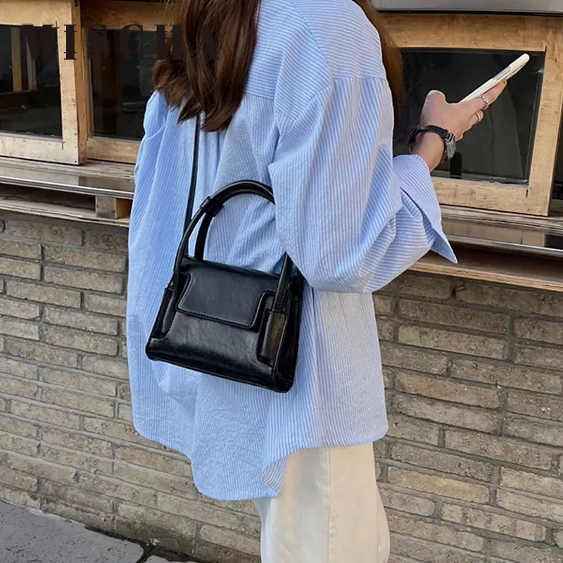 MISCHA Túi Đeo Chéo mini Bằng Da PU Màu Trơn Phong Cách Phương Tây Thời Trang Cho Nữ