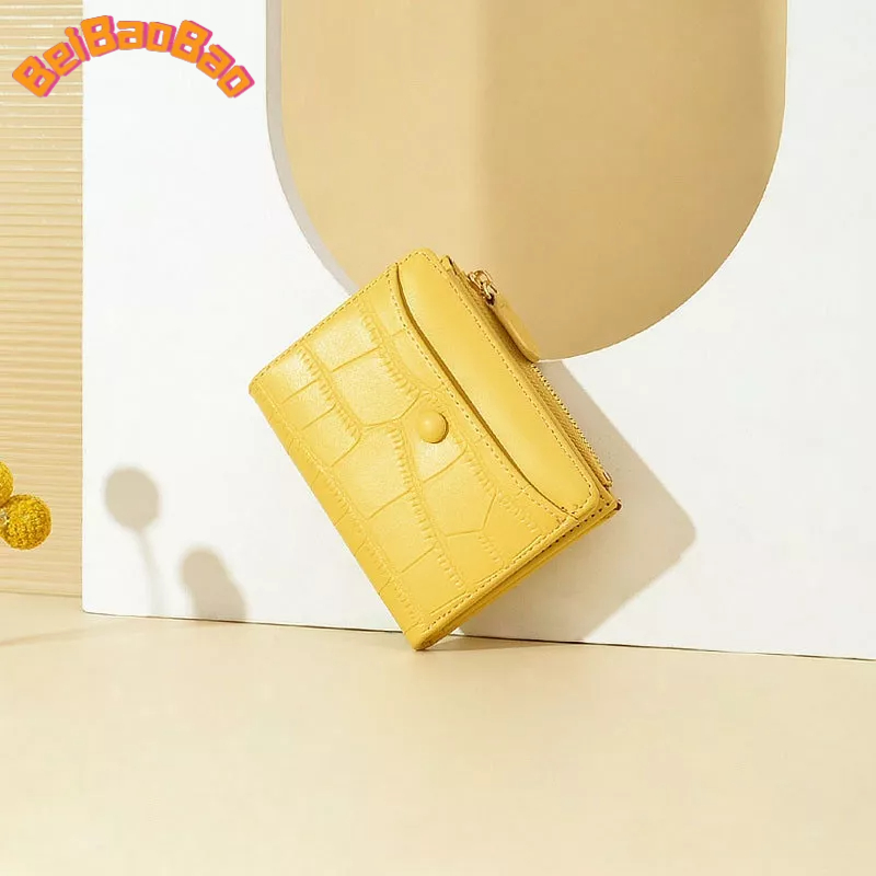 Beibao Ví Ngắn Bằng Da Cá Sấu Sáng Có Nhiều Ngăn Đựng Thẻ Và Dây Khóa Kéo Phong Cách Âu Mỹ Mới Cho Nữ Sinh