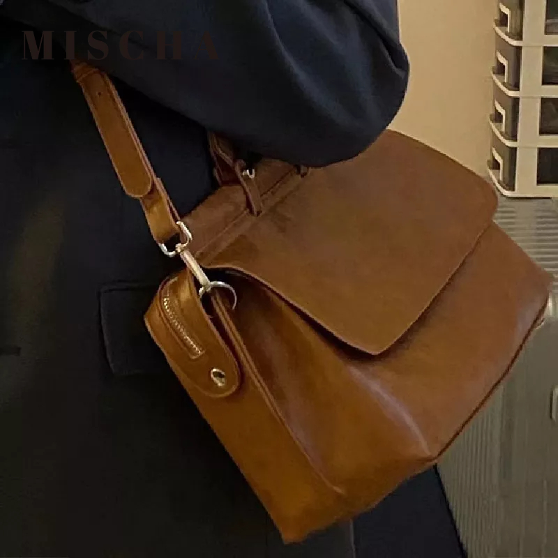 MISCHA Túi Da Sáp Đeo Vai Nhiều Ngăn Cao Cấp Dành Cho Nam Nữ