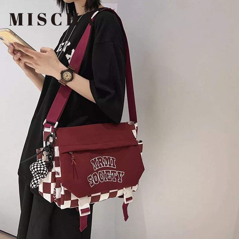 MISCHA Túi Đeo Vai Sức Chứa Lớn Họa Tiết Sọc Caro Phong Cách Mới Dành Cho Nam Nữ