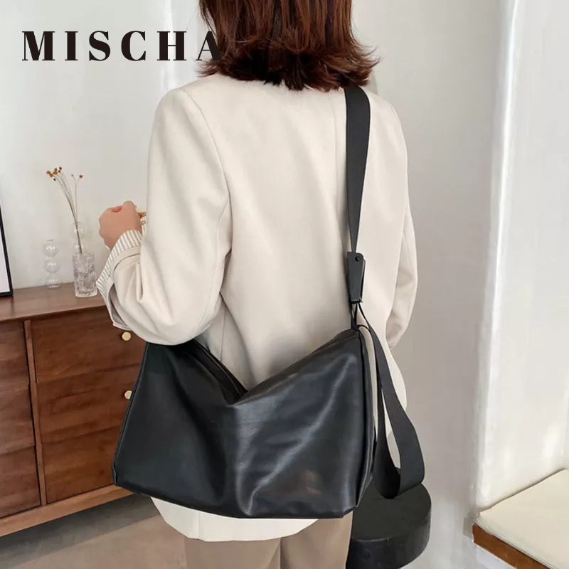 MISCHA Túi Đeo Vai Cỡ Lớn Mềm Mại Thiết Kế Đơn Giản Phong Cách Retro Cho Nữ