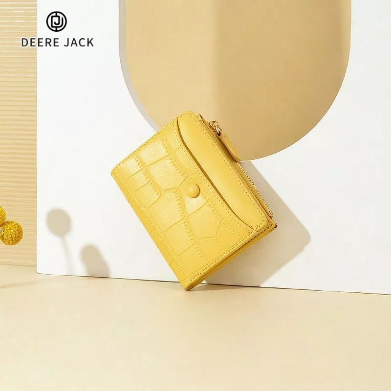 Deere Jack Ví Da Cá Sấu Dáng Ngắn Màu Sáng Có Khóa Kéo Đựng Thẻ / Tiền Xu Phong Cách Âu Mỹ Cho Nữ