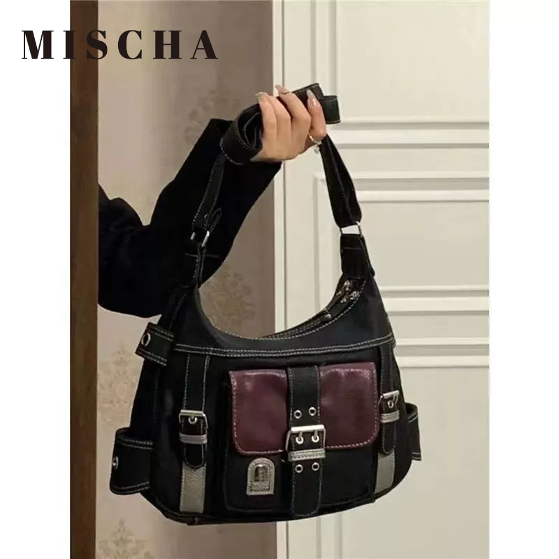 MISCHA Túi Tote Đeo Vai Phối Màu Kiểu Retro Thời Trang Cho Nữ