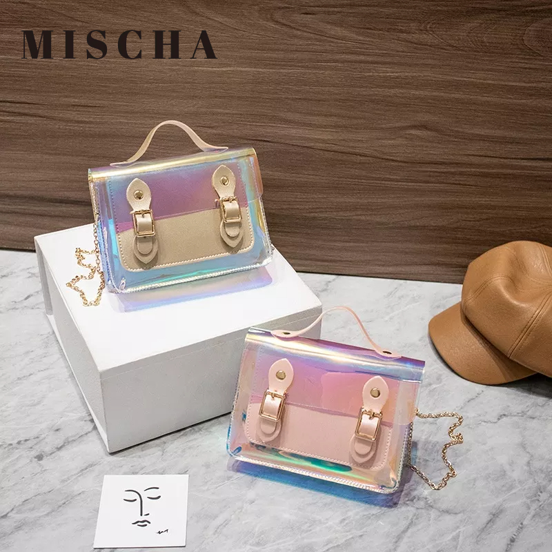 MISCHA Túi Xách Đeo Vai Hai Khóa Cài Màu laser Chống Thấm Nước Thời Trang Cao Cấp Phong Cách Hàn Quốc