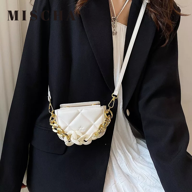 MISCHA Túi Xách Đeo Vai Màu Trơn Phối Dây Xích Bằng Chất Liệu Acrylic Thời Trang Dành Cho Nữ
