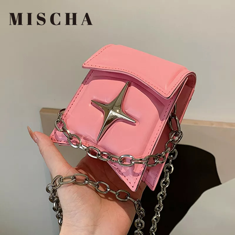 MISCHA Túi Đeo Vai Phối Dây Xích Thiết Kế Phong Cách Retro Giản Dị Thời Trang Dành Cho Nữ