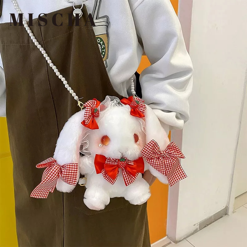 MISCHA Túi Đeo Chéo Lolita Đính Nơ Đỏ Hình Dâu Tây / Thỏ Nhồi Bông Dễ Thương