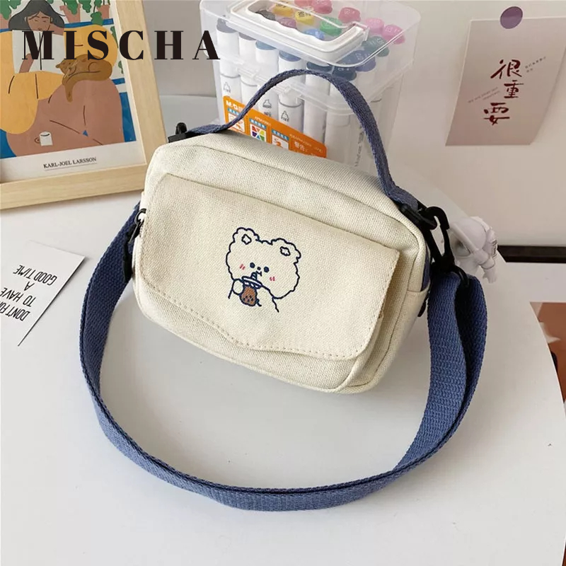 MISCHA Túi Xách Đeo Vai Vải Bạt Phong Cách Harajuku Nhật Bản Dễ Thương Dành Cho Nữ