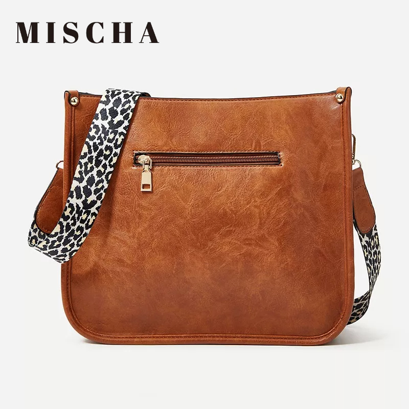 MISCHA Túi Xách Da PU Họa Tiết Da Báo Thời Trang Âu Mỹ Cho Nữ