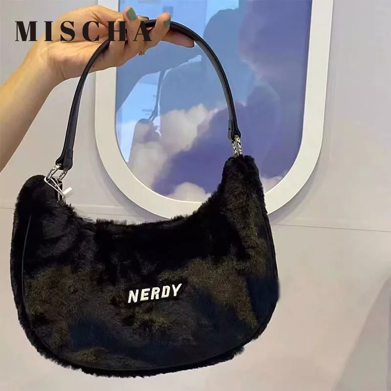 MISCHA Túi Đeo Vai Đa Năng Phối Lông Thiết Kế Dễ Thương Cho Nữ