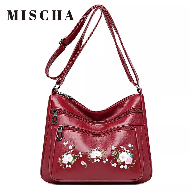 MISCHA Túi Xách Da Mềm Cỡ Lớn Nhiều Ngăn Thêu Họa Tiết Thời Trang Cho Nữ