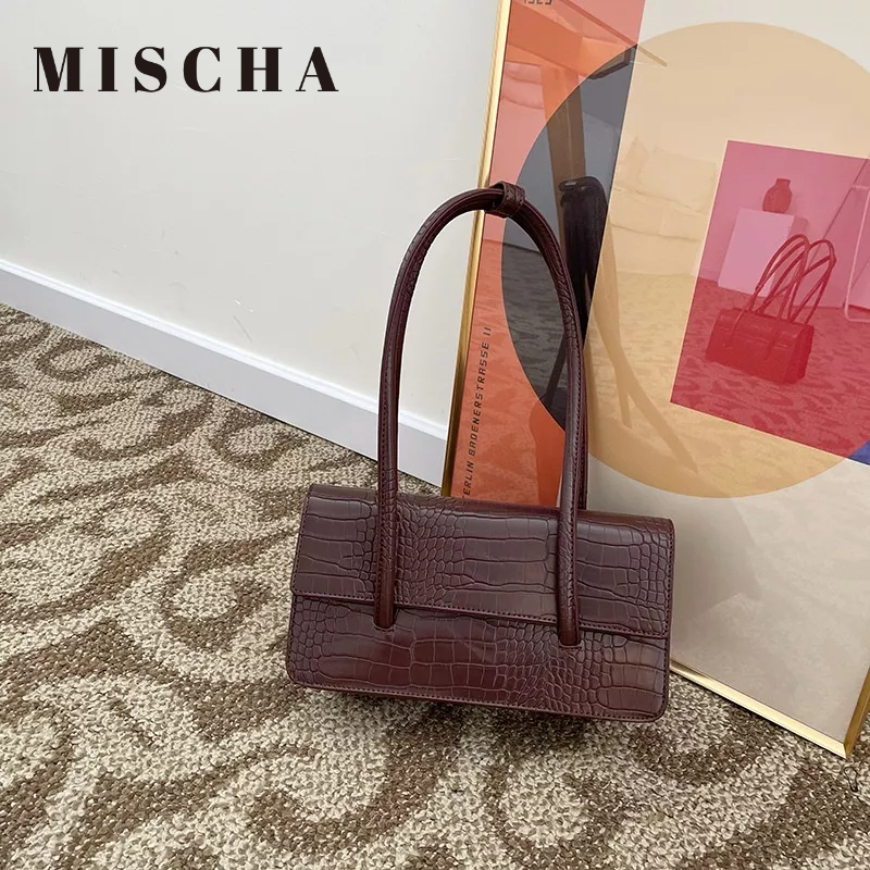 MISCHA Túi Đeo Vai / Đeo Chéo Họa Tiết Da Cá Sấu Màu Trơn Thời Trang Cao Cấp Cho Nữ