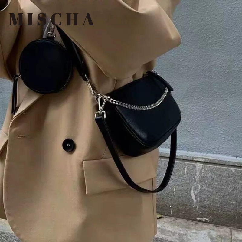 MISCHA Túi Xách Đeo Vai Màu Trơn Phối Dây Xích Thời Trang Dành Cho Nữ