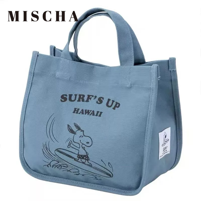 MISCHA Túi Tote Vải Canvas Đựng Hộp Cơm Trưa Cỡ Lớn In Hoạt Hình Snoopy Dễ Thương