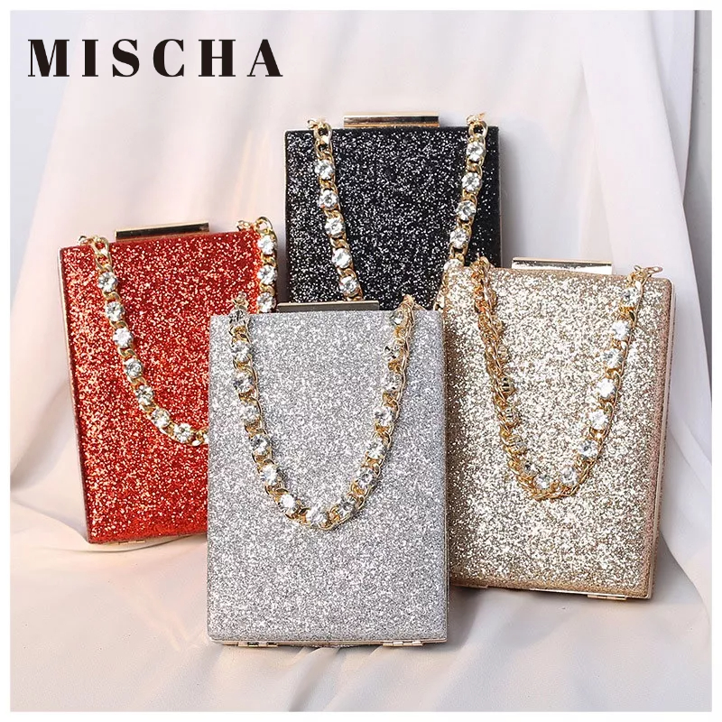 MISCHA Ví Cầm Tay Dáng Vuông Nhỏ Đính Đá Thời Trang Sang Trọng Cho Nữ