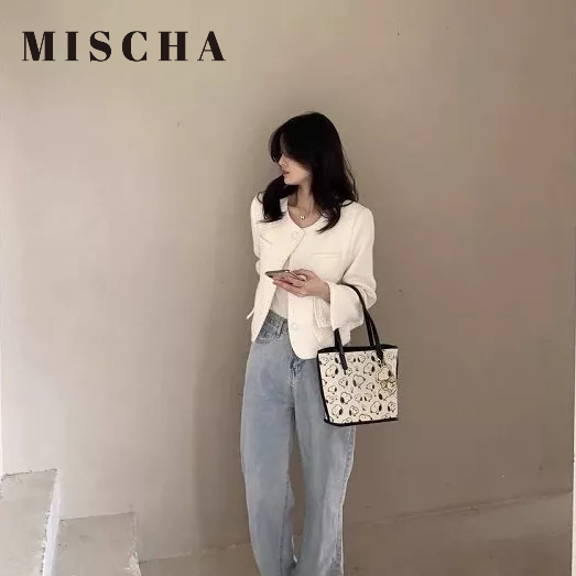 MISCHA Túi Xách Đeo Vai In Hoạ Tiết Snoopy Đơn Giản Xinh Xắn Thời Trang Dành Cho Nữ
