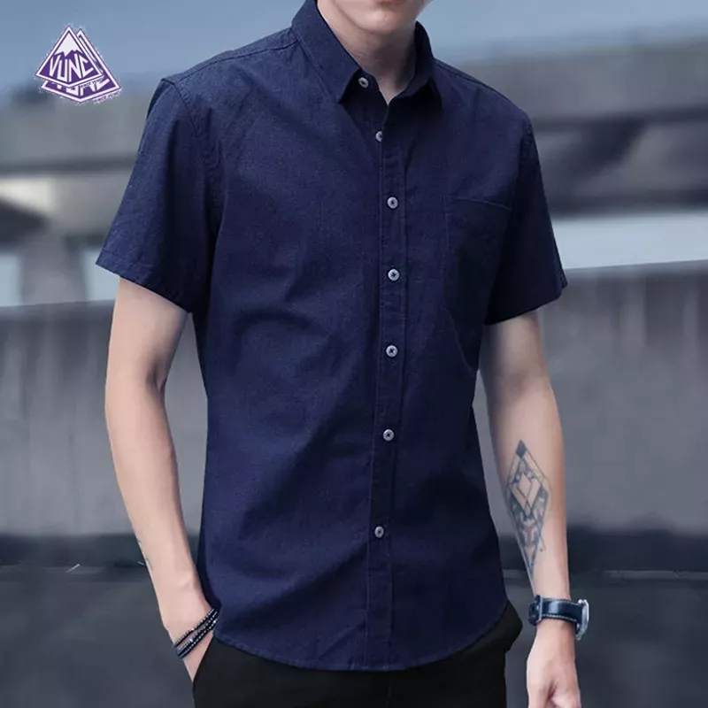 Áo Sơ Mi cotton Ngắn Tay Màu Trơn Thời Trang Xu Hướng Harajuku Cho Nam Cỡ M-3XL