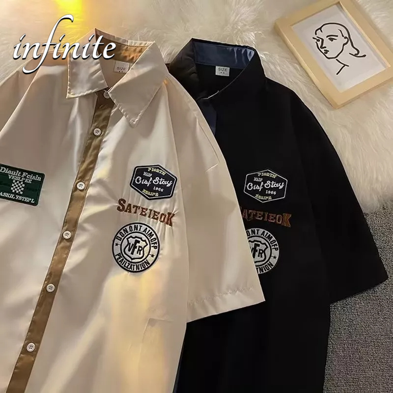 Áo Sơ Mi Nam Tay Lửng Họa Tiết Thêu Thời Trang Đường Phố