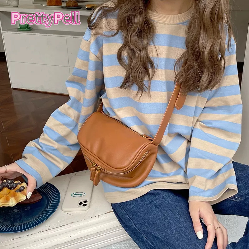 CHIC JOY Túi Đeo Chéo Khóa Kéo Đôi Thời Trang Hàn Quốc Đơn Giản Dành Cho Nữ