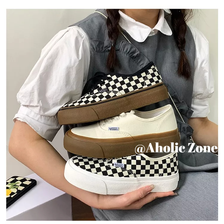 Giày Thể Thao Vải canvas 21 Họa Tiết Caro Phong Cách retro Cho Nữ