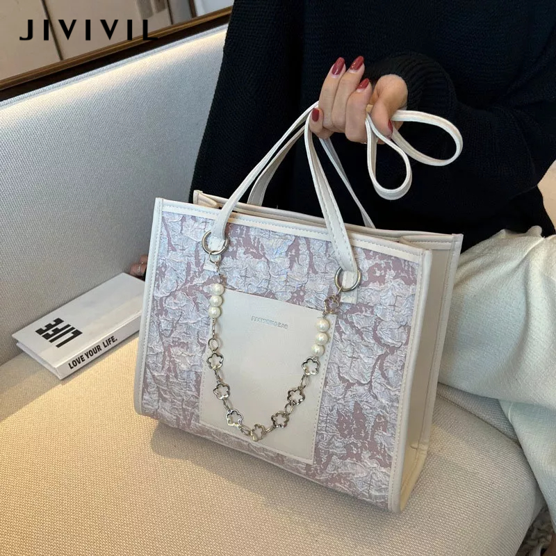 Túi JIVIVIL đeo vai sức chứa lớn đính ngọc trai thời trang mùa hè cho nữ